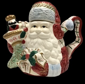 Weihnachten alte Welt Weihnachtsmann Nikolaus Teekanne Teekanne Keramik nie benutzt - Bild 1 von 8