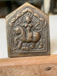 17th C Ancient Handcrafted Brass Hindu Goddess Durga Figurine Miniature Statue - Picture 1 of 7