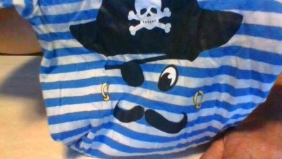 Mameluco corto Slv de algodón a rayas azules antiguas PIRATE FACE H & M 12-18 meses OCEAN BEACH  Foto 1 de 4