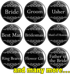 Wedding - Various Designs - Black - BUTTON PIN BADGE 25mm 1 INCH | Stag Hen Do