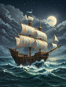 Arte Giclee Impreso Pintura al Óleo Mar Vela Marinero Buque de Guerra Vista Mar Lienzo #0017 - Imagen 1 de 2