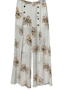 Solaris Floral Print Pants High Slit W Leg Sz L Pants Palazzo Boho Beach NWT NEW - Picture 1 of 16