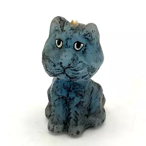 Vela de gato vintage cera azul, tiene mecha, estatuilla sentada gatito con cara, bigote - Imagen 1 de 5