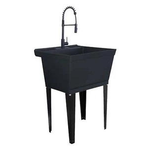 Tehila Utility Sink with High-Arc Black Coil Pull-Down Faucet 19 Gallon - Black - Picture 1 of 10