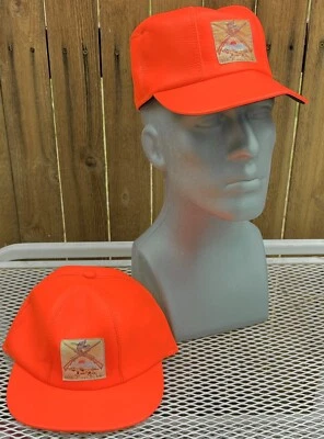 2 Vintage Blaze Orange Hat Faux Leather Ear Flap Duck Hunting Medium 7 1/4 - Image 1 of 4