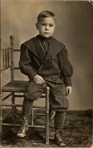 Vintage RPPC Photo Postcard Sweet Little Edwardian Boy Studio Pose c1910 - Picture 1 of 3