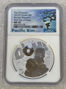 2019P Tuvalu Homer Simpson D'OH 1 oz .999 Silver Coin NGC MS70 FDOI - Picture 1 of 2