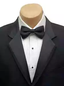 44 R Black 2 Button Notch Lightweight Wool Tuxedo Coat Satin Lapel Perry Ellis - Picture 1 of 4