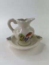 Vintage Small Water Pitcher 4" and 5" Basin Bowl Wash Set Beige Grape Motif