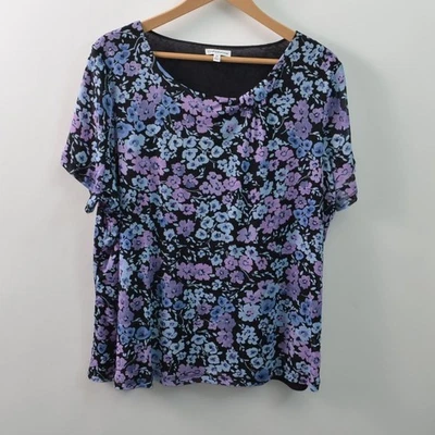 Croft & Barrow Blouse Womens 2X Purple Double Layer Short Sleeve Black Nylon - Image 1 of 4