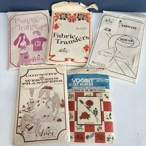 Vintage Lot of 5 Iron on Transfers Floral Teen Western Sports Assorted Designs - Picture 1 of 15