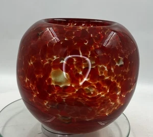 Ciotola vetro artistico rosso portacandele votivo 5,5” soffiato a mano screziato vortice arte moderna - Foto 1 di 5
