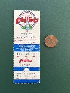 NOLAN RYAN 248 win 4200 SO 1986 Phillies vs Astros ticket stub - Picture 1 of 2