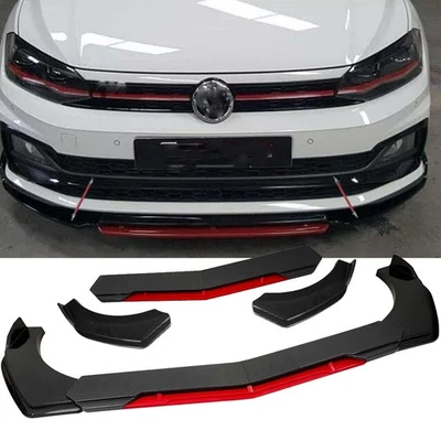 For VW Golf Passat Front Bumper Lip+Spoiler Splitter Body Kit Carbon Fiber Red Foto 1 de 4