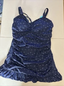 Navy Blue w/ White Anchors Swimdress Swimsuit SZ 10 NWT - Picture 1 of 10