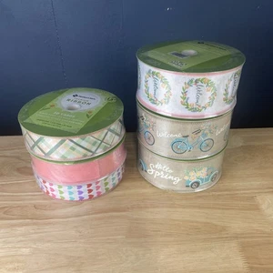 Sams Club Wired Ribbon 50 Yards 1.5 & 2.5 Inches Wide Hello Spring Bike Hearts - Picture 1 of 10