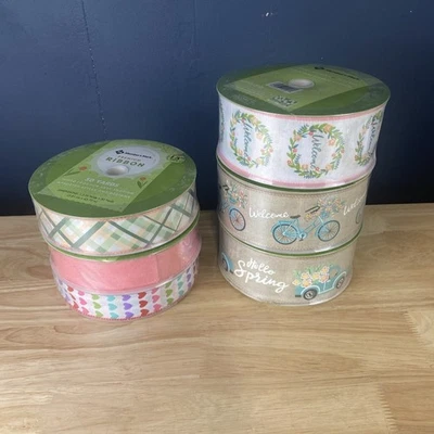 Sams Club Wired Ribbon 50 Yards 1.5 & 2.5 Inches Wide Hello Spring Bike Hearts - Image 1 of 4