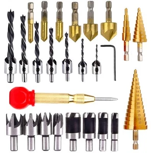 26pcs Woodworking Chamfer Drilling Tools Includes 6 Countersink Drill Bits, 7 - Picture 1 of 5