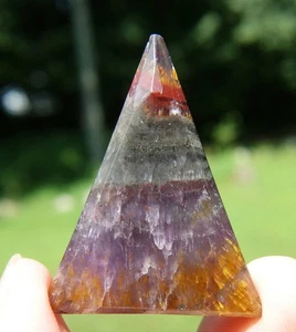 Soulit poliert Kristall Dreieck Amethyst Prasiolith Hämatit Cacoxenit - Bild 1 von 6