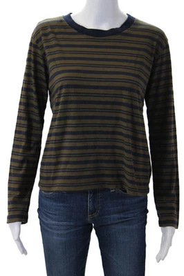 Camiseta de terciopelo para mujer con timbre a rayas azul oscuro cuello redondo manga larga años 90 talla XS Foto 1 de 4