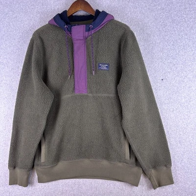Abercrombie & Fitch Polar Polar Polar Sherpa Suéter Chaqueta Hombres L Oliva Púrpura Retro Foto 1 de 4