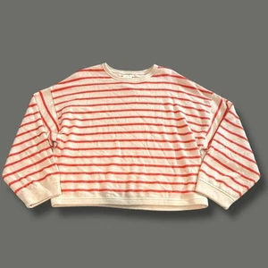 Suéter Joie 100 % cachemir a rayas grande rojo crema suave tejido de lujo top corto nuevo con etiquetas - Imagen 1 de 6