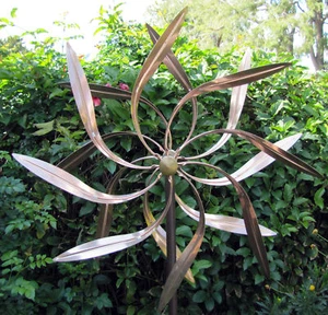 Stanwood Wind Sculpture - Kinetic Copper Dual Spinner - Dancing Willow Leaves   - Picture 1 of 7