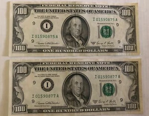 100 billetes de dólar 1969C Minneapolis reserva 1 número de serie aparte ***RARO*** - Imagen 1 de 2