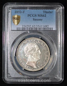 PCGS MS62 1852-F German States Saxony Friedrich August II Taler Single Finest !! - Picture 1 of 4