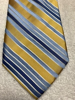 JONES НЬЮ-ЙОРК МУЖСКОЙ ГАЛСТУК ЖЕЛТЫЙ С СИНИМИ ПОЛОСКАМИ 4 X 61 - Изображение 1 из 4