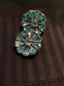 50er Hollycraft Clip Ohrringe klassisch signiert blau türkis Farbe Pastell Strass - Bild 1 von 5