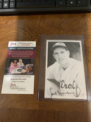 Hank Greenberg Detroit Tigers Baseball Autographed Postcard Photo JSA COA - Image 1 of 2