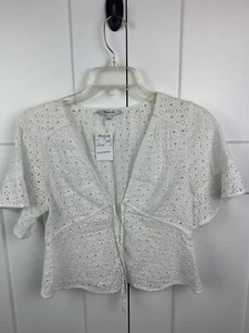 NWT Madewell SMALL Tie-Front Top White Eyelet Lace Blouse V Neck Romantic - Picture 1 of 10