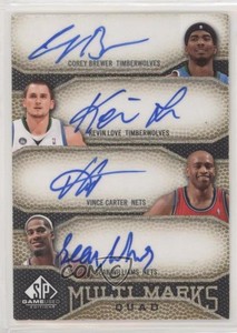 2009 SP Game Used Multi Marks Quad /50 Corey Brewer Kevin Love Vince Carter Auto