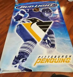 PÓSTER GRANDE BUDWEISER PITTSBURGH PENGUINS NHL HOCKEY BAR BROTE LUZ PANCARTA - Imagen 1 de 6