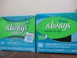 2x Always Feminine Wipes Fresh and Clean Individual Wipes to Go 20 count - Picture 1 of 1