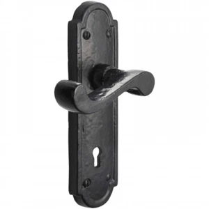 Iron Door Handles Black 172 x 48mm Antique Vintage Cottage Lever Lock Euro Handl - Picture 1 of 9