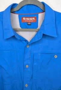 Simms Fishing Harbor Button Shirt Men’s XXL Short Sleeve Vented Blue UPF 50 - Picture 1 of 7