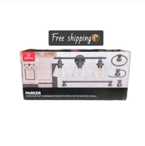 NeW-Parker 3-Light Chrome Vanity Light w/Clear Glass Shades & Bath Set-5-Piece - Picture 1 of 4