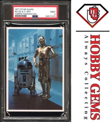 C-3PO R2-D2 PSA 9 1977 Star Wars Topps Yamakatsu Large C1 - Image 1 of 2
