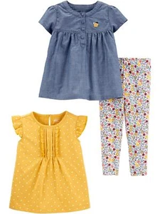 Baby Girls 3-piece Playwear Set Denim/Mustard Yellow/White Floral 5T US - Picture 1 of 3