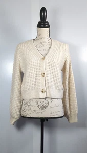 Abercrombie & Fitch Youth Size Large Waffle Sweater Cardigan Tan - Picture 1 of 13