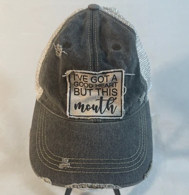 Distressed Trucker Cap Hat Funny Snapback I’ve Got A Good Heart But This Mouth - Image 1 of 4
