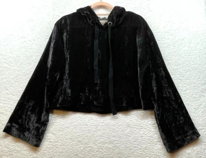 Cloth And Stone Hoodie Womens Small Black Crop Velvet Bell Sleeve Pullover - Picture 1 of 8