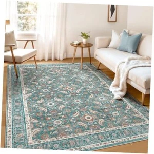 Washable Area Rug, 5x7 Area Rugs for Living Room Bedroom 5x7ft Dull Teal - Picture 1 of 7