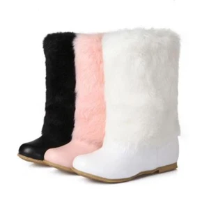 Women Winter Warm Fur Hidden Heels Mid Calf Boot Girl Pull On Oxford Shoes New - Picture 1 of 15