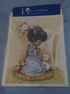 VINTAGE DE`LEON DECOR DECOUAGE WALL ART PRAYING GIRL WITH CAT SIGNED BY CODY - Picture 1 of 3