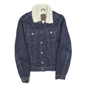 REPLAY Mens Blue Denim Jacket L Cotton Blend Sherpa Collar Button Closure Casual - Picture 1 of 6