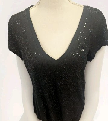 Y2K 2000s Express Top Negro Lentejuelas Talla L Camiseta Fairy Whimsigoth Salir Camisa Foto 1 de 4