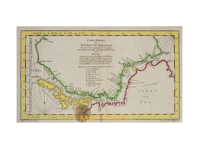 Estrecho de Magallanes, Argentina, Chile, Mapa Histórico. Bellin 1753 Foto 1 de 4